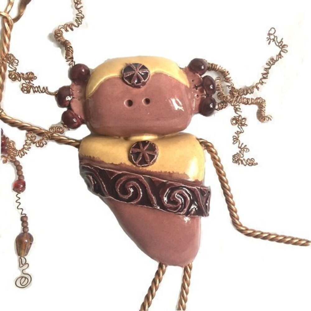 Studio Clay Art Spirit Figure Sculpture Original Pottery and Copper Homeware